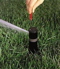 a Centreville tech adjusts a hunter sprinkler head with the adjustment key